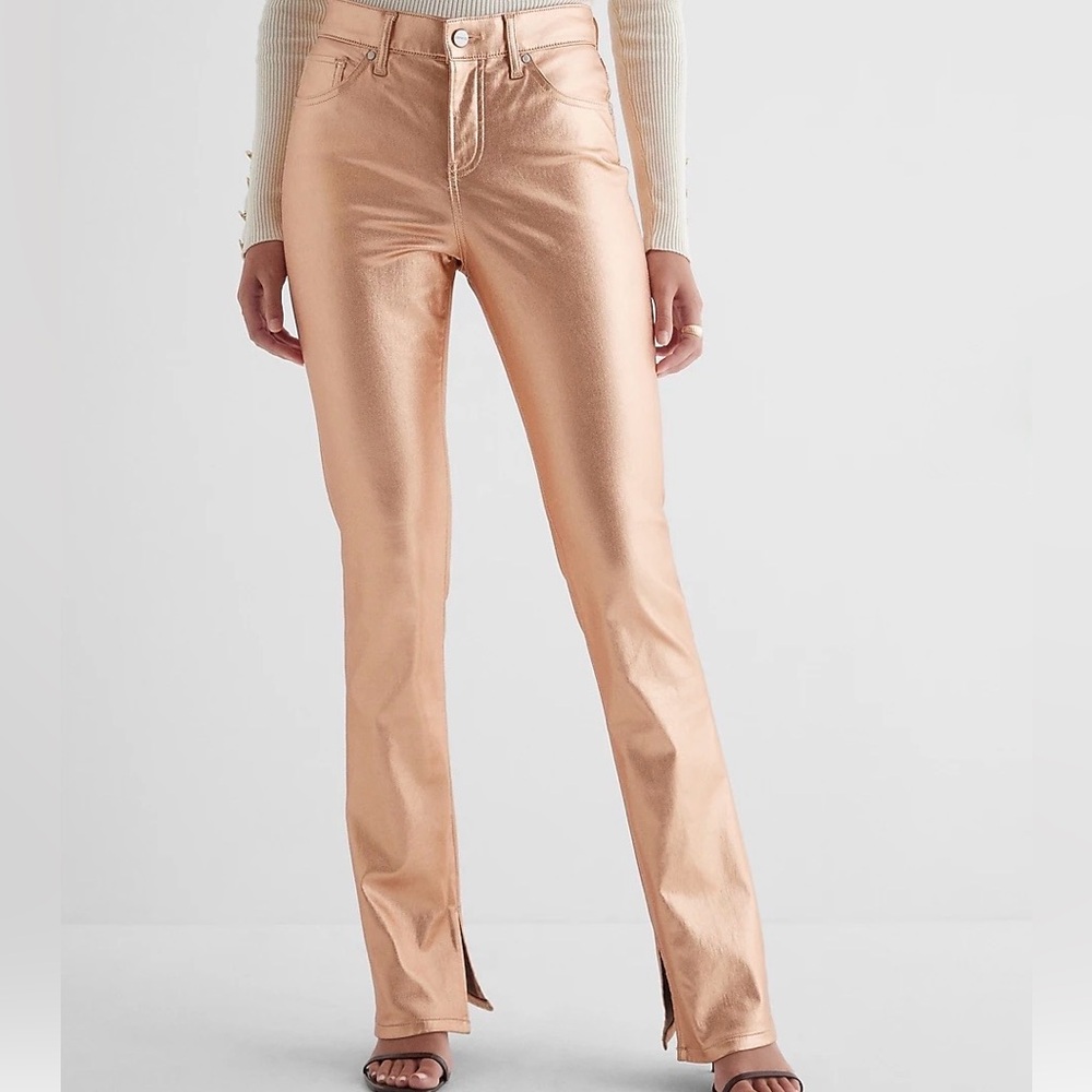 Express Skyscraper Mid Rise Metallic Jeans Size 2R Rose Gold